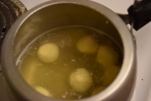 Chhena balls in cooker
