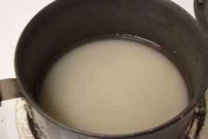  water and sugar in pan