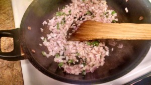Sauteing onions and chillies