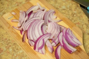 onions thinly sliced